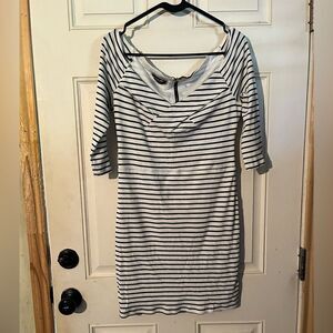 Bebe Striped Black & White Bodycon Dress Size Large